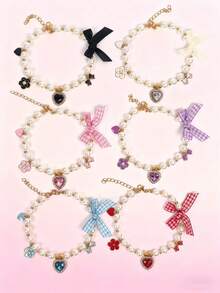 PETSIN 1 件装宠物爱心仿珍珠项链；颈围可调节；领结吊坠；心形吊坠；宠物配饰；宠物用品 - 彩色 - 查看 13