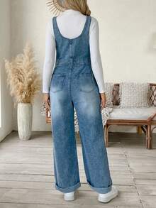 SHEIN Maternity Casual Basic Pocket Denim Bib Pants