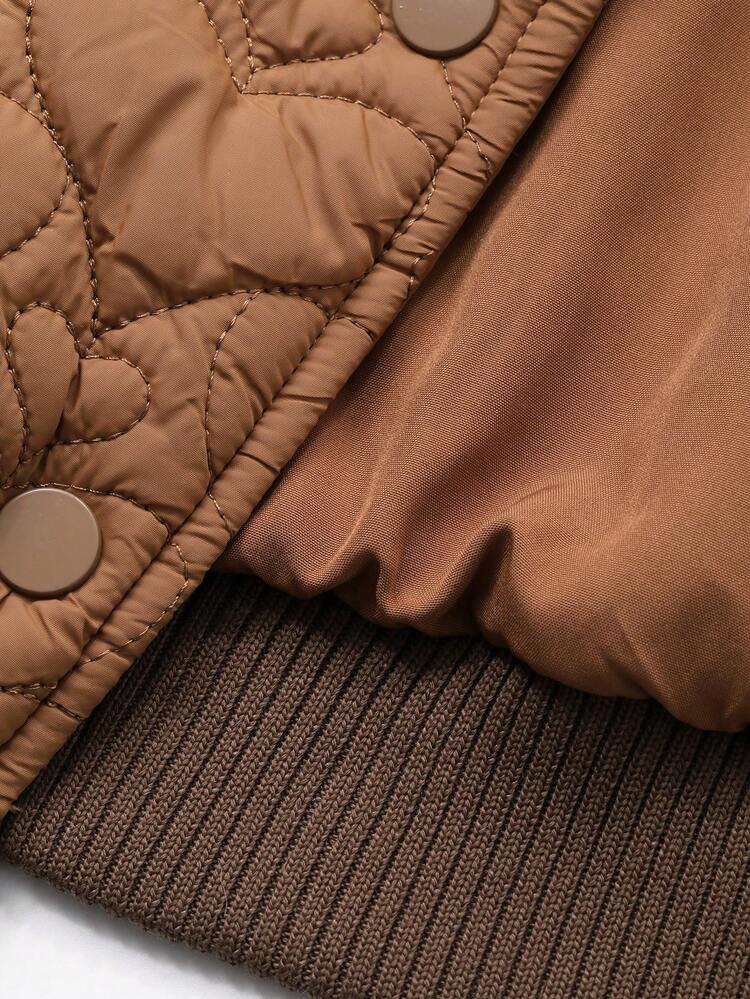 Color Block Quilted Short Baseball Jacket, Letter Embroidery, Casual Streetwear For Women, Autumn/Winter Y2k