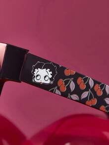 Betty Boop x SHEIN 大框方形女士黑色时尚眼镜，黑色镜片，樱桃印花，日常百搭，适合度假、旅行、户外拍照，附赠收纳袋，是送礼佳品，也适合派对、节日、情人节等场合。 - 黑色 - 查看 7