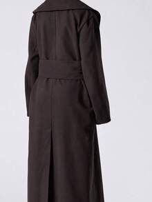 LYSMO Áo khoác dài tay màu nâu cà phê cho nữ thu đông, dáng rộng thoải mái, túi thắt lưng, thanh lịch, thoải mái, áo khoác len màu BBQ - Cà phê nâu - Xem 7