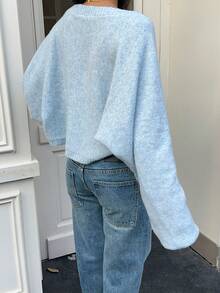 SHEIN Unity Casual Minimalist Versatile Front Open Loose Cardigan, Autumn/Winter - Blue - View 2