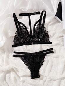 Bộ đồ lót ren hoa Goth, phong cách Baddie - màu đen - Xem 2