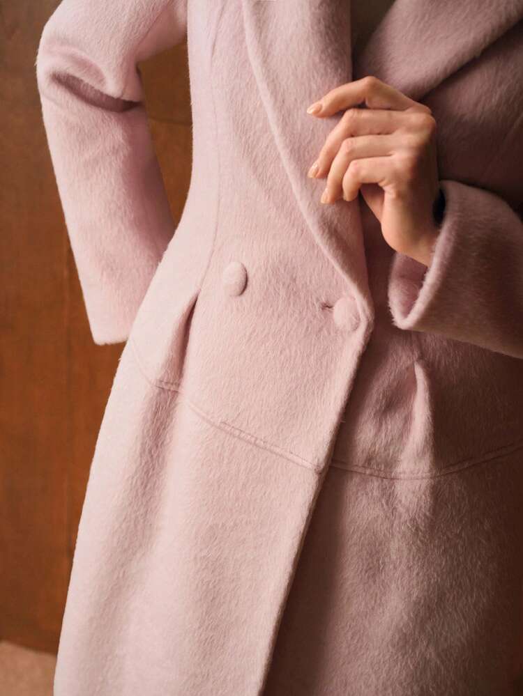 Elegant Waist-Cinched Long Wool Coat, Autumn/Winter
