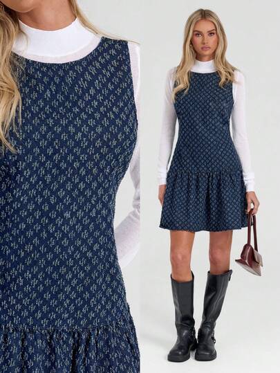 Avantive 女士休闲无袖牛仔连衣裙，圆领，时尚，秋季