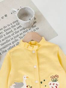 SHEIN LMoss Kids LMoss Cute Cartoon Print Long Sleeve Cardigan Sweater For Baby Girls, Autumn Winter Lemon Cardigan Baby Jacket Newborn Cardigan Baby Girl Sweater Jacket Baby Girl Cardigan Baby Girl Cardigan Christmas - Yellow - View 5