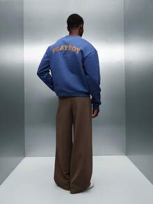 PLAYBOY X SUMWON 短款复古徽标拉链开衫卫衣复古街头风格秋冬外套 - 寶藍色 - 查看 2