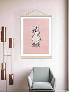 1pc Room Decor Quirky Duck In Slippers Canvas Art Print, Pink Humorous Bathroom Wall Decor, Vintage Farmhouse Style, Rustic Duck Bandana Painting, Fashionable Home Decoration, Canvas Poster For Living Room, Bedroom, Office - Multicolor - View 4