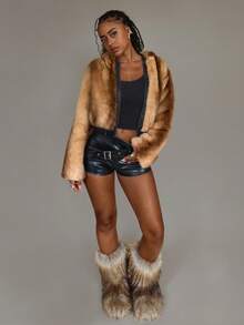 Amplova Chaqueta elástica con cremallera y parches de piel sintética sexy para mujer en otoño/invierno - Multicolor - Ver 4