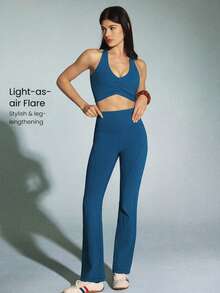 GLOWMODE 31" FeatherFit™ Ultra-High-Waisted Curved Seam Flared Leggings Pants Low Impact Yoga Daily  Spring Summer - Blue Ambition - 查看 4