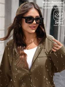 EMERY ROSE 大码女式秋季休闲拉链棕色连帽风衣，收腰轻便连帽风衣，带口袋，适合秋季、冬季、复古风、外出、圣诞节、新年等多种场合，也适合感恩节等节日穿着。 - 棕色 - 查看 4