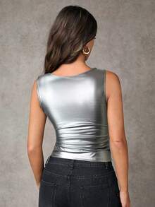 SHEIN BAE Modna damska koszulka na ramiączkach Commuter Metallic Slim Fit