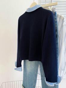 SHEIN Franclia 女式格子拼布翻领长袖单排扣休闲夹克，秋季 - 彩色 - 查看 2