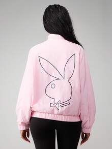 Missguided x Playboy Áo khoác chui đầu cỡ lớn có khóa kéo một phần tư, tay áo và viền bo gân - Nhiều màu - Xem 2