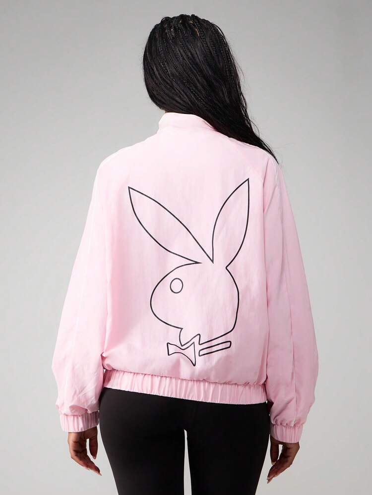 Missguided x Playboy Oversized Quarter Zip Pullover Jacket With Ribbed Cuffs And Hem