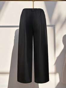 Roveilla Quần dài thường ngày túi giả cài nút phía trước màu trơn cỡ lớn dành cho nữ - màu đen - Xem 8