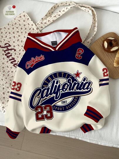 Attitoon Women's Casual Street Style Loose Sweatshirt, Colorblock Design, Suitable For Autumn/Winter, Fall