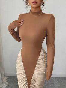 Elenzga فستان أنيق متوسط الطول من إلينزجا للنساء، ذو رقبة مرتفعة باللونين الأسود والأبيض، قصة مرمر مناسب للارتداء اليومي، المواعيد، العطلات، الزفاف، الحفلات، عيد الحب