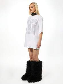 SUMWON Plus Size Rhinestone Embellished Oversized T-Shirt Dress With Short Sleeves And Crew Neck - White - View 6
