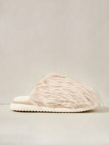 Cuccoo Women's Solid Color Fuzzy Patchwork Casual Slippers - Apricot - View 2