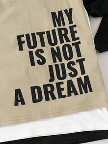 SHEIN 3件套青少年男童休闲日常舒适字母印花宽松圆领针织T恤，3种款式，适合生日派对、晚宴、演出、婚礼、洗礼、开幕式等场合，日常穿着舒适，适合上学、旅行、运动，适合春夏穿着，卫衣街头风长袖上衣，潮流男童长袖上衣。 - 彩色 - 查看 3