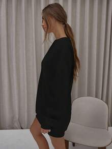 MUSERA Oversized Cut Out Back Open Armhole Sweatshirt Dress Classy Cute Sexy Streetwear Night Out Evening Party Sweater - Black - View 4