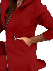 EMERY ROSE Women's Red Zip-Up Hoodie And Pants Set - Red - View 6