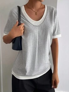 Áo thun nữ dáng rộng tay ngắn màu xám thường ngày dáng rộng thường ngày - Xám - Xem 6