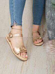 Sandalias Planas de Suela Tipo Yute Varios Colores Para Dama Estilo JOSELIN100 Detalle Cinturón Hebilla al Tobillo - Oro rosa - Ver 2