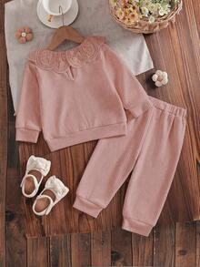 SHEIN 2pcs Baby Girl Outfit, Minimalist Design, Lapel Spring Suit, Cute 2 Pieces Set, 5-12 Months