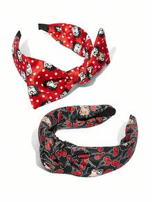 Betty Boop x SHEIN 2 Pcs Fashionable Retro Ladies' Headbands, Bows Hair Accessories, To Show Hair Volume, Red & Black, Polka Dot & Cherry Prints,Gift Ideas,Party,Holiday,Valentine's Day - Multicolor - View 5