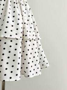 Soleia 全新休闲度假西部海滩婚礼宾客服装毕业早午餐礼服，适合圣帕特里克节、春假、复活节、音乐节，优雅波西米亚风热带波尔卡圆点荷叶边系带迷你连衣裙 - 黑與白 - 查看 3