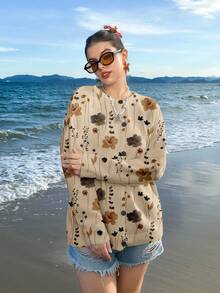 Veykashi Floral Pattern Knitted Plus Size Cardigan Autumn Winter Clothes For Women - Multicolor - View 3