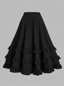 Sunspun Chân váy xếp ly chắp vá phong cách Gothic Punk cỡ lớn không đối xứng - màu đen - Xem 2