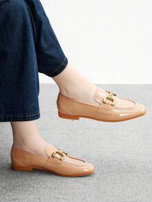 CUCCOO BIZCHIC Giày lười đế vuông màu mơ thời trang nữ có khóa cài phong cách cổ điển thoải mái tối giản - Màu be - Xem 5