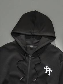 Attitoon Sudadera holgada con apertura frontal, bordado de cruz, estilo vintage punk Y2K casual para mujer, cálida y cómoda para otoño/invierno