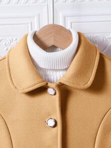 Tween Girls Single-Breasted Elegant Lapel Mid-Length Flared Overcoat - Khaki - View 6