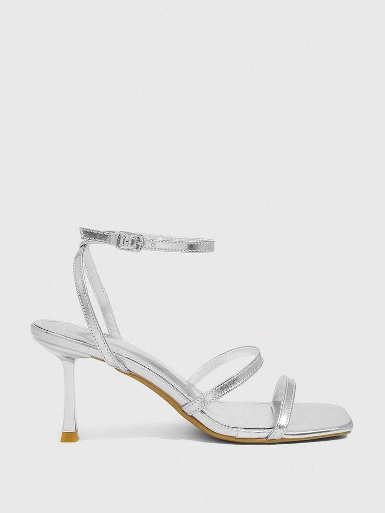 CUCCOO SZL Sexy New Summer Gold Criss-Cross Strap Fashionable Elegant Women's High Heel Sandals, Slim Strap Square Toe Stiletto Heels Open Toe Sandals Spring Shoes