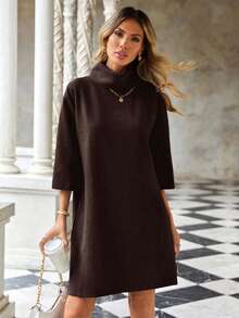 EURMUSE 女款純色高領連身裙