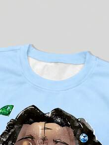 ROMWE MEN Street Life 男士休闲时尚街头嘻哈卡通人物和字母印花喇叭袖短款 T 恤，春/秋 - 彩色 - 查看 4