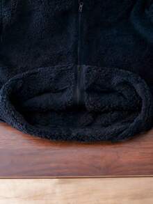 Mirajuku Teenage Boys' Basic Black Casual Fleece Hooded Jacket - Navy Blue - View 4