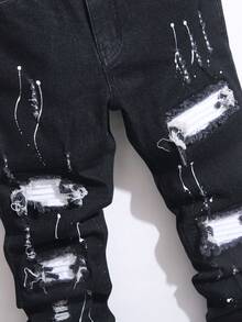 Manfinity Homme Men's Slim Fit Ripped Pocket Casual Denim Jeans Men Ripped Jeansstreetwear Jeans Drip Jeans Manfinity Legnd Men Cotton Splash Ink Ripped Jeans - Black - View 3