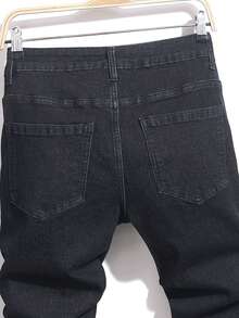 Manfinity Homme Men's Slim Fit Ripped Pocket Casual Denim Jeans Men Ripped Jeansstreetwear Jeans Drip Jeans Manfinity Legnd Men Cotton Splash Ink Ripped Jeans - Black - View 4