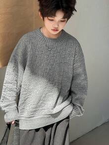 DAZY Tween Boys Grey Knitwear Pullover Sweater Regular Length Round Neck Drop Shoulder Long Sleeve Plain Design - Grey - View 2