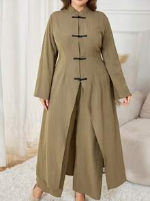 Al Najma Plus Size Women's Arabic-Style New Chinese Hanfu Set - Army Green - View 3