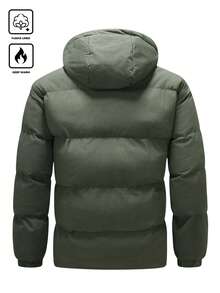 Manfinity Homme Men's Quilted Zip-Up Hooded Long Sleeve Padded Coat, Winter - Army Green - View 2