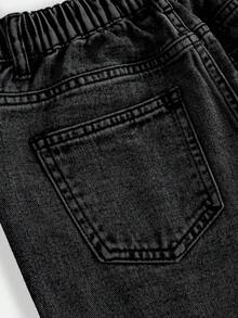 SHEIN Explorewe 青少年女孩宽松破洞下摆阔腿牛仔裤，带口袋 - 深灰色 - 查看 3