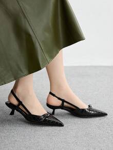 CUCCOO BIZCHIC 女士尖头低跟猫跟鞋黑色舒适通勤办公室日常百搭露跟平底鞋 - 黑色 - 查看 4