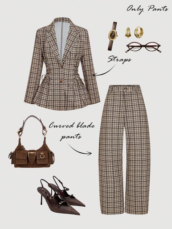 SHEIN MOD Women's Casual Retro Plaid Suit Pants, Commuter Style, Autumn, Brown Pants, Winter Clothes, Chic Pants For Women, Fall Clothes, Winter Clothes, Going Out Outfit, Plaid, Vintage, Retro, Business Casual Women, Khaki Women Pants, Professional Clothes, Women Dress Pants, Uniform Pants, Scimitar Pants, New Year Clothes, Christmas Clothes, Thanksgiving Outfit For Women, Office Outfits For Women Set, French Style Clothes, Stylish Women's Pants
