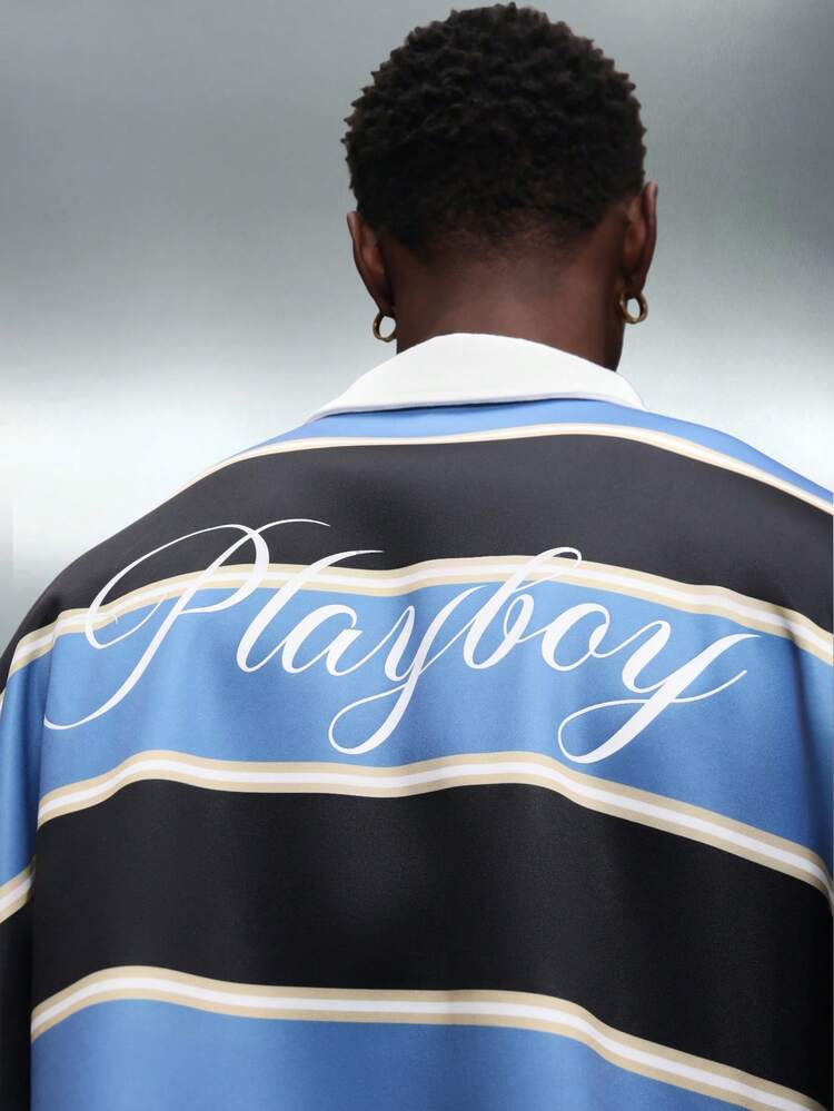 PLAYBOY X SUMWON Long Sleeve Striped Polo With White Collar